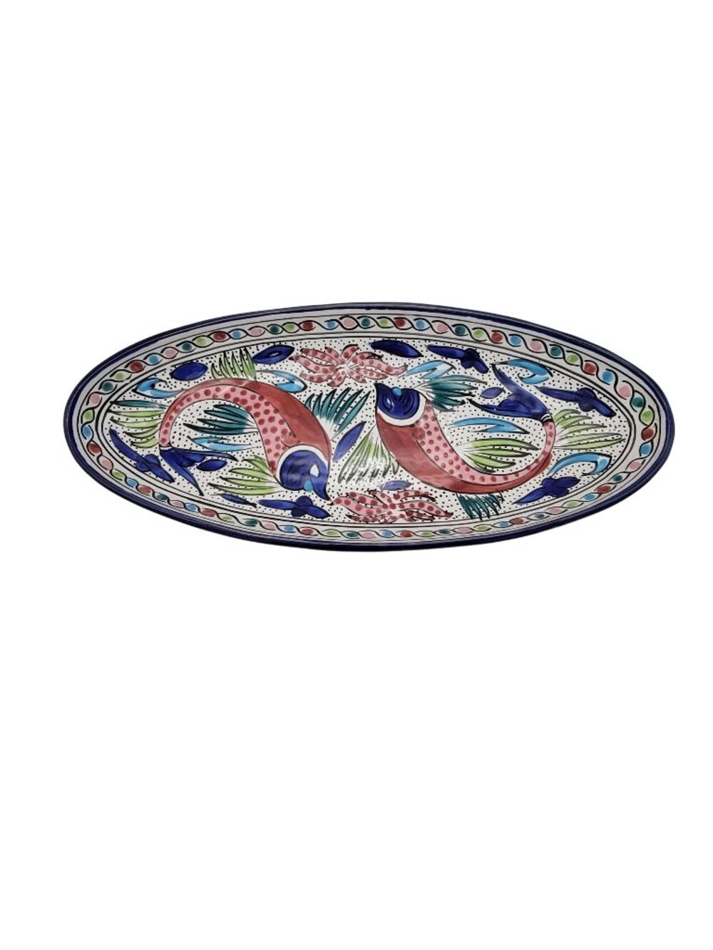 Le Souk Tunisia Pottery Oval Platter with Fish
